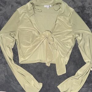 Olive Green Tie-Front Women Top